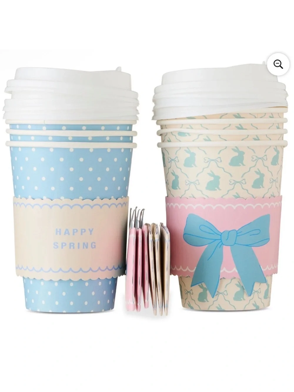 New! Bunnies and Polka Dots 8 ct Disposable Paper Cups with Lids, 14 oz